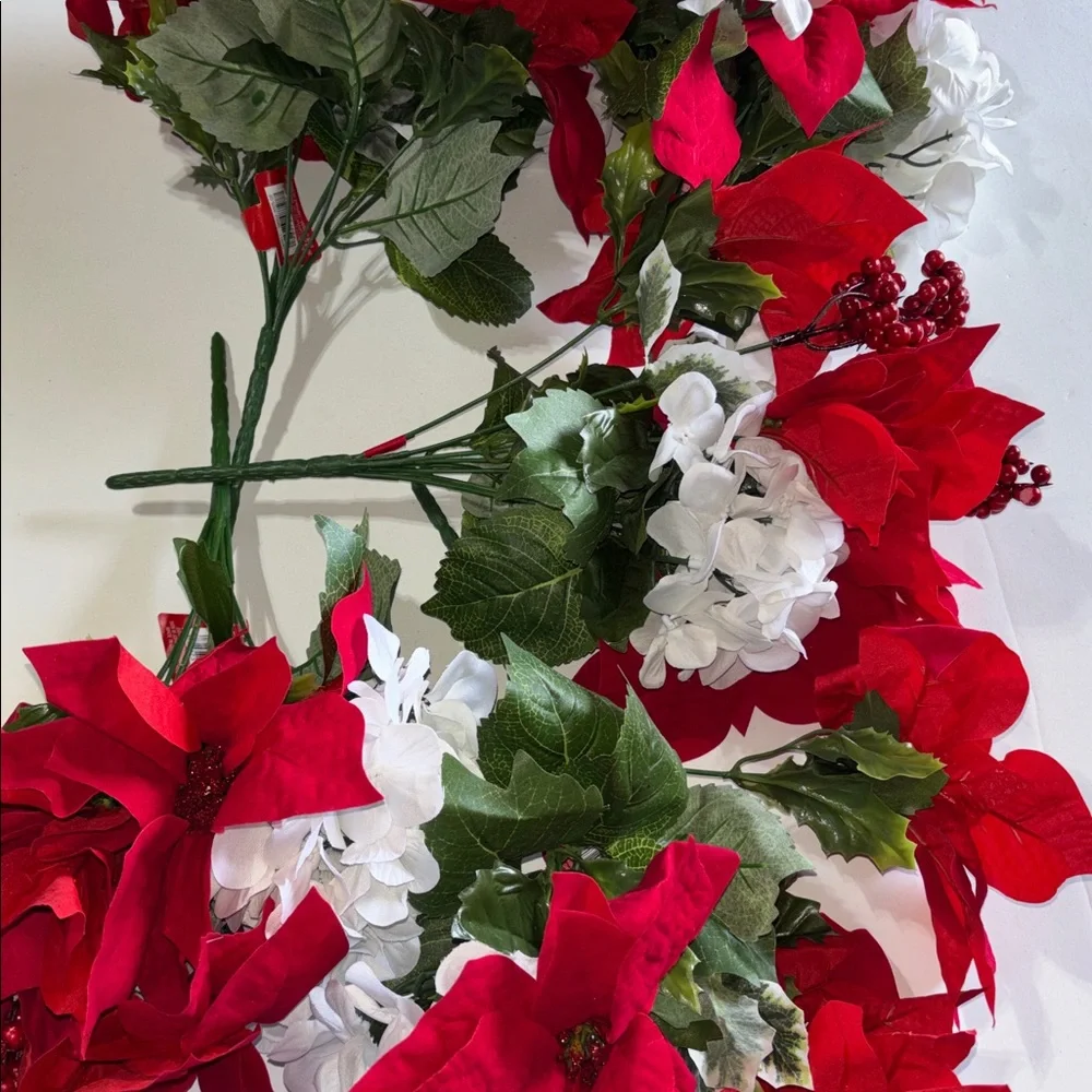 Poinsettia Bushes White Hydrangeas Holiday Red Poinsettia & Berry Set of 5